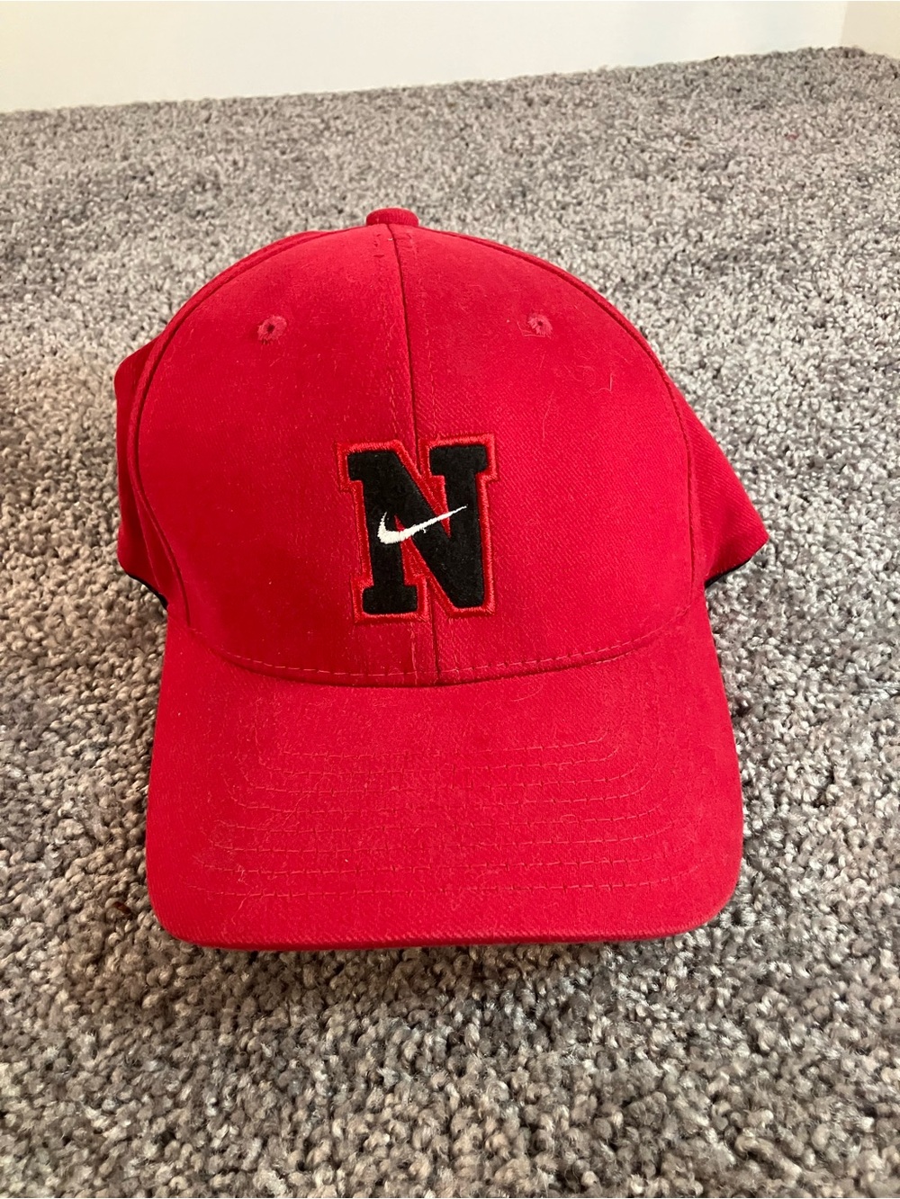 Vintage Nike Hat Cap Red Mini Swoosh Check Logo Mens Size OSFM